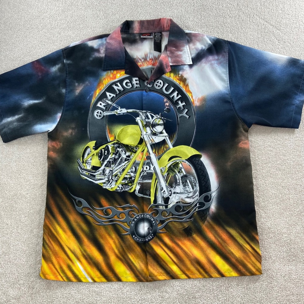 Vtg Y2K Orange County Choppers Shirt Mens XL Multi Color Flame Biker Graphic